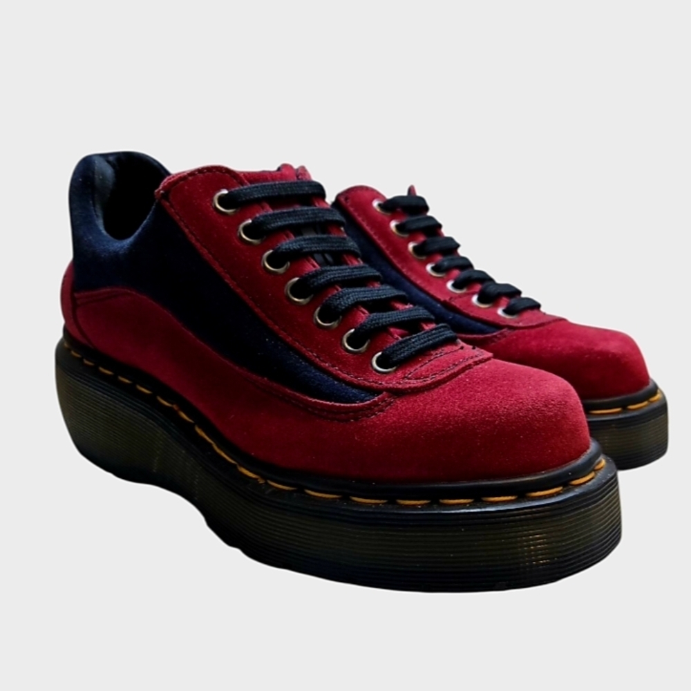 Dr. Martens Vintage 8591 Red/Navy Suede Shoes Size UK 4/US 6 90s England - Picture 3 of 13